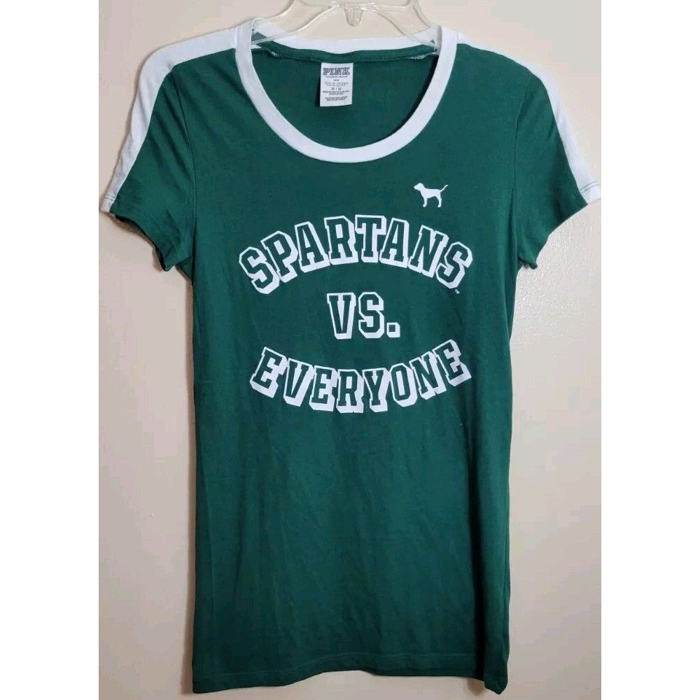 Woman's Victoria Secret PINK Spartans T-Shirt Size Medium Green Cotton Blend
